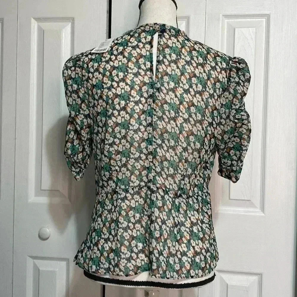 NWT Urban Outfitters sheer navy & green floral peplum top shirt blouse.